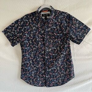 Dirty Laundry Button Up Short Sleeve Fireflies Shirt Navy Blue Size Medium